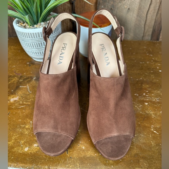 Prada Brown Suede Platform Sandals with Box - Size IT 41/US 11 - Picture 3 of 13